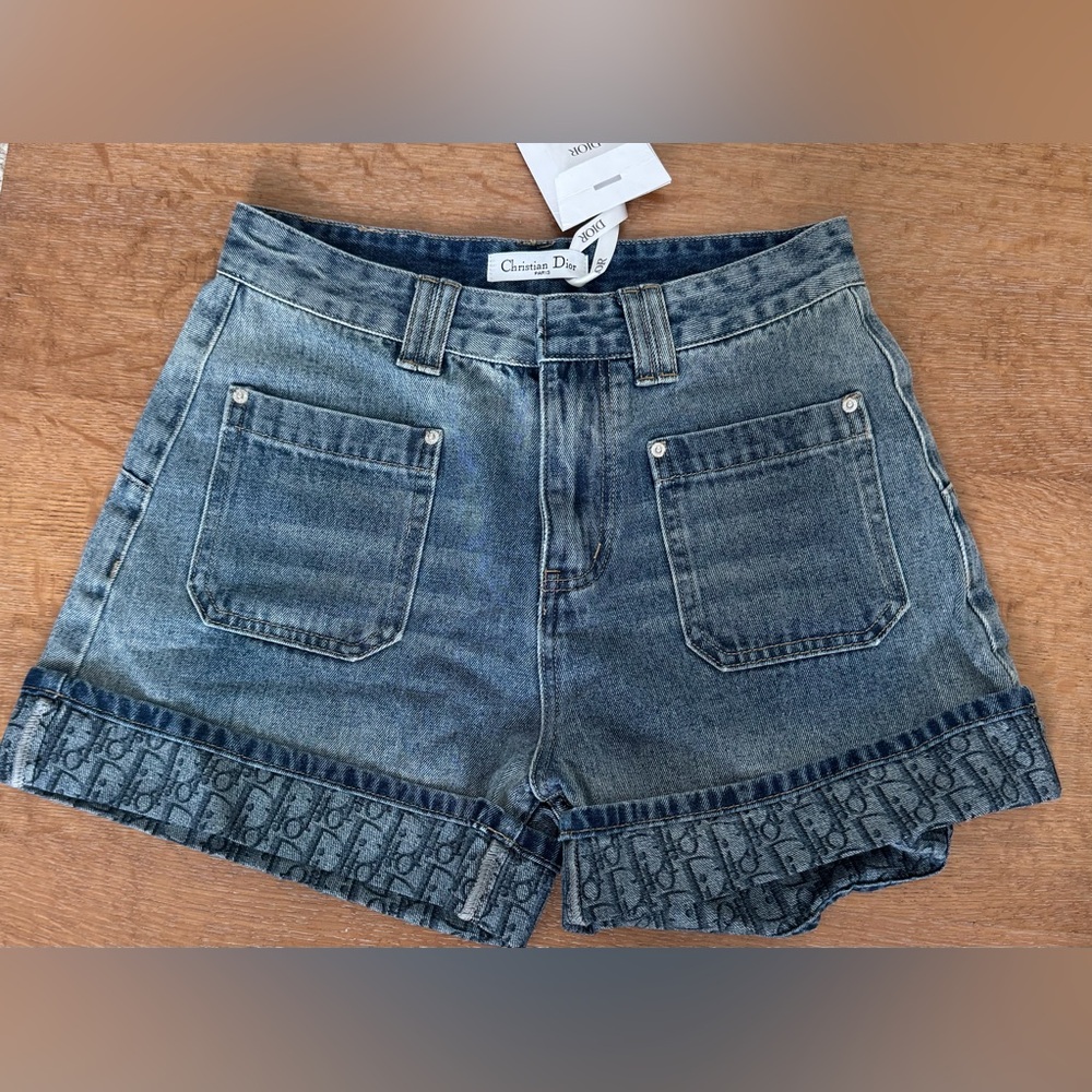 Dior like Denim Shorts with Monogram Cuffs